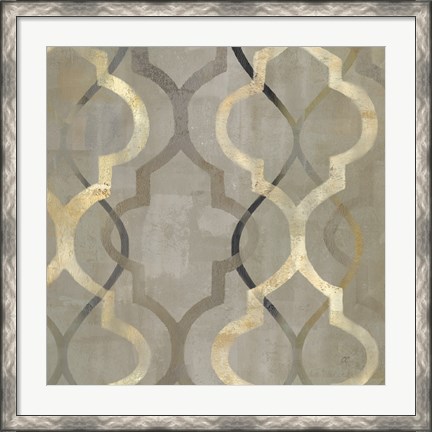 Framed Abstract Waves Black/Gold Tiles III Print
