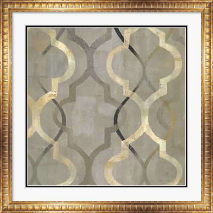 Framed Abstract Waves Black/Gold Tiles III Print