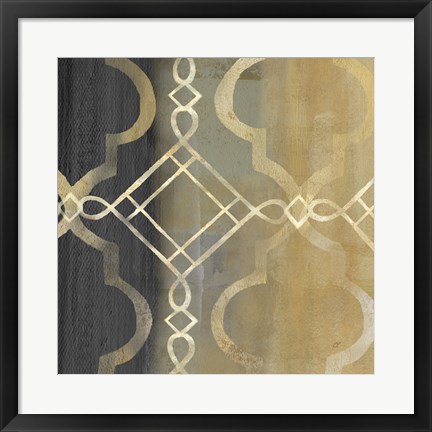 Framed Abstract Waves Black/Gold Tiles IV Print