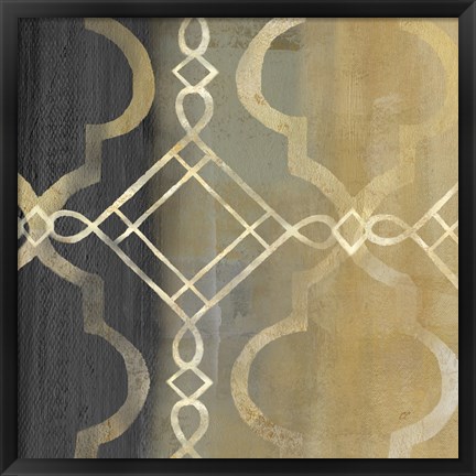 Framed Abstract Waves Black/Gold Tiles IV Print