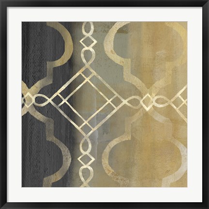 Framed Abstract Waves Black/Gold Tiles IV Print