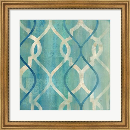 Framed Abstract Waves Blue/Gray Tiles II Print