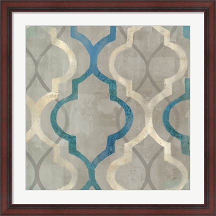 Framed Abstract Waves Blue/Gray Tiles III Print