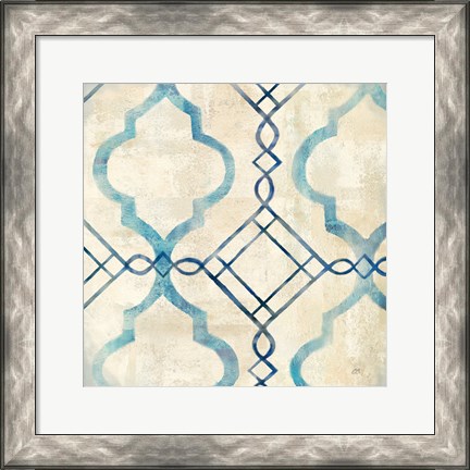 Framed Abstract Waves Blue/Gray Tiles IV Print
