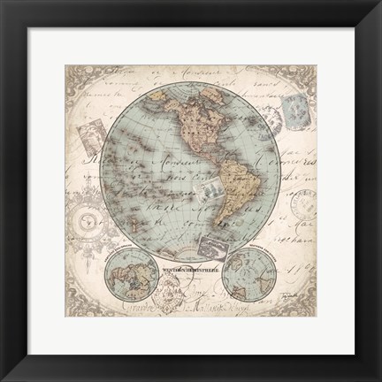 Framed World Hemispheres II Print