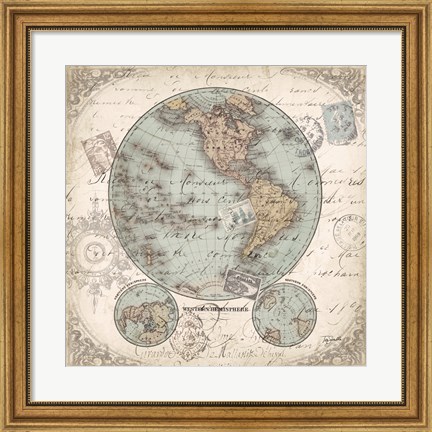 Framed World Hemispheres II Print