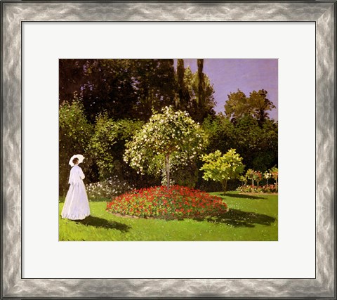 Framed Jeanne Marie Lecadre in the Garden, 1866 Print