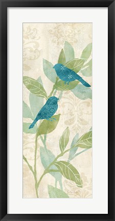 Framed Love Bird Patterns Turquoise Panel I Print