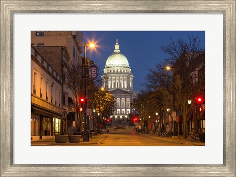 Framed Looking down State Street in downtown Madison, Wisconsin Print