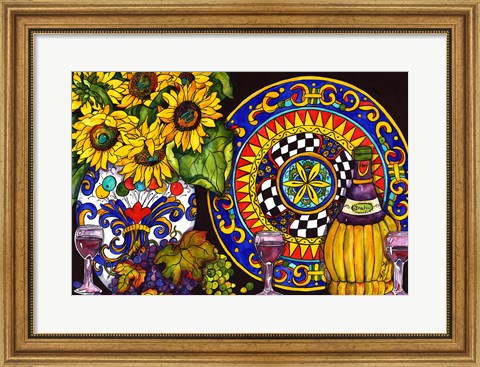 Framed Vino and Sunflowers Print
