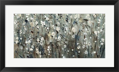 Framed White Blooms with Navy II Print