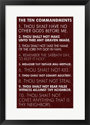 Framed Ten Commandments - Red Grunge Print