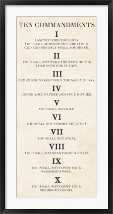 Framed Ten Commandments - Roman Numerals Print