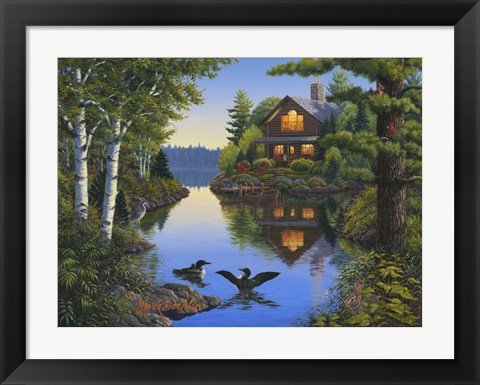 Framed Lake Cabin Print