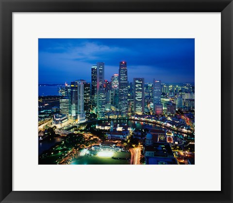 Framed Aerial View of Singapore at Night Print