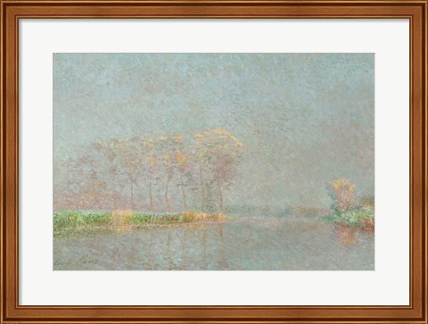 Framed Fog on the River Lys Canvas Print