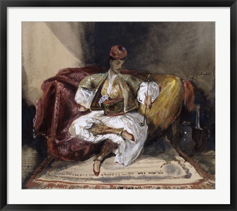 Framed Oriental Man Seated on a Divan with a Narghile, c. 1824-1825 Print