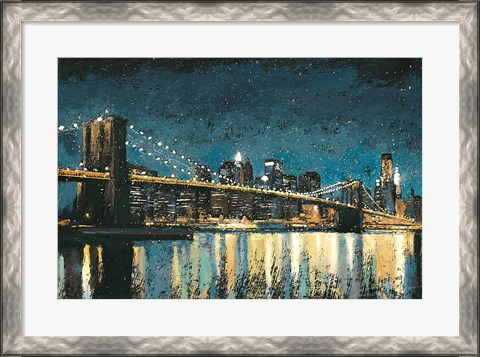 Framed Bright City Lights Blue I Print