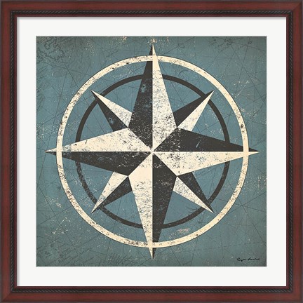 Framed Nautical Compass Blue Print