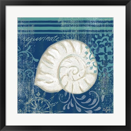 Framed Navy Blue Spa Shells I Print