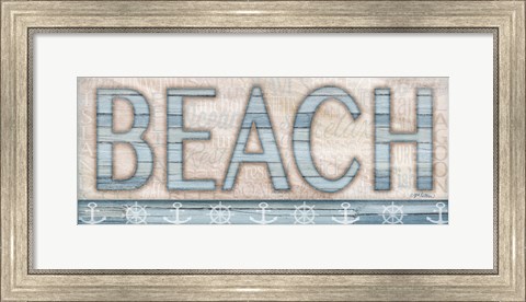 Framed Driftwood Beach Sign I Print
