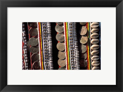 Framed Traditional Akha fabric and clothing displayed as a souvenir, Burma Print