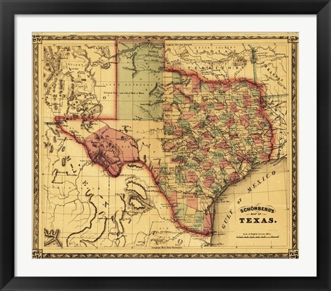 Framed Map of Texas Print