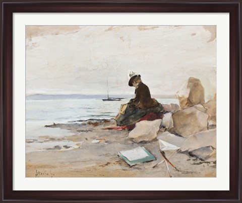 Framed Painter At The Beach Print