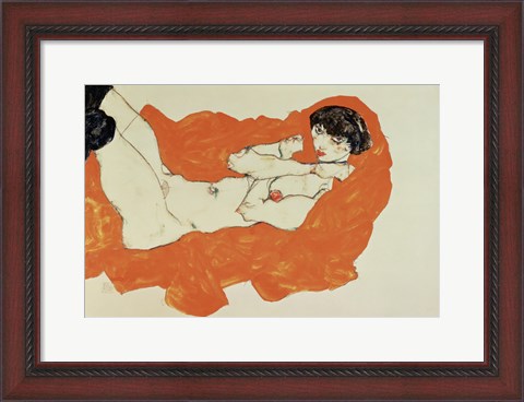 Framed Reclining Female Nude On Red Drape, 1914 Print