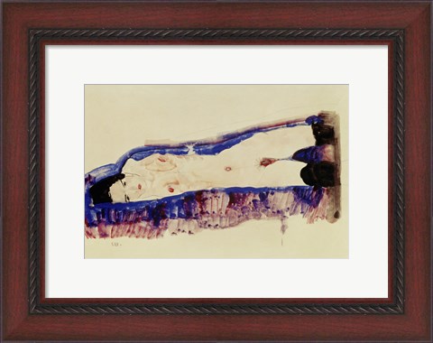 Framed Reclining Nude With Black Stockings, 1911 Print