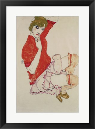 Framed Wally In Red Blouse With Raised Knees, 1913 Print