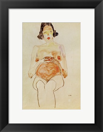 Framed Red Nude, Pregnant, 1910 Print