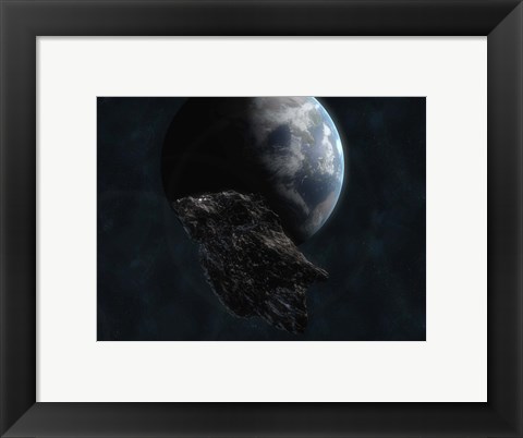 Framed Asteroid in Front of Earth Print