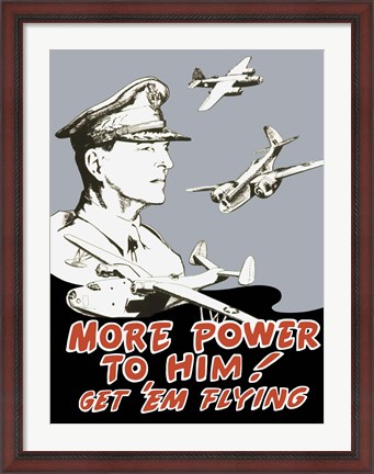 Framed General Douglas MacArthur and Bomber Planes Print