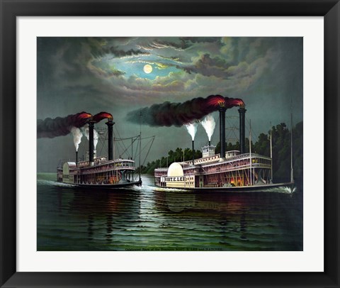 Framed Steamboats Robert E Lee and Natchez Print