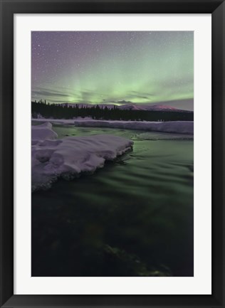 Framed Aurora Borealis over Creek, Yukon, Canada Print