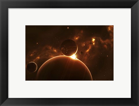 Framed Extraterrestrial world and Various moons Print