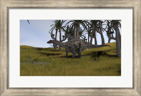 Framed Dicraeosaurus in a Savanna Landscape Print