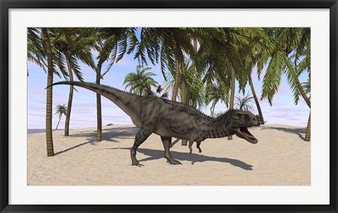 Framed Majungasaurus in a Prehistoric Landscape Print