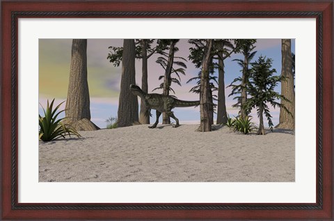 Framed Monolophosaurus in Prehistoric Environment Print