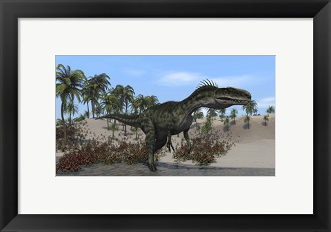 Framed Monolophosaurus Walking in Water Print