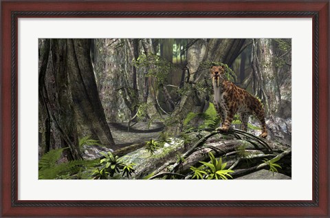 Framed Saber-Toothed Tiger in a Forest Print