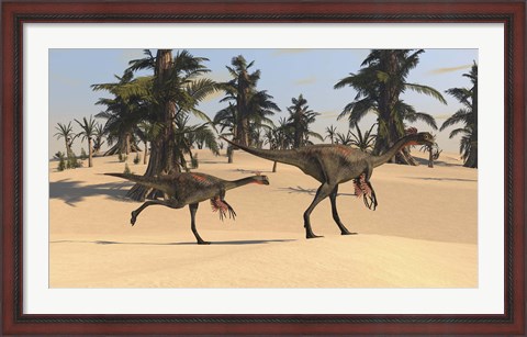 Framed Two Gigantoraptors in Desert Landscape Print