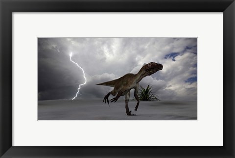 Framed Utahraptor Running Across a Desert Print