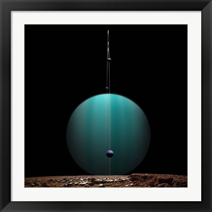 Framed Ringed Gas Planet and Moons Print