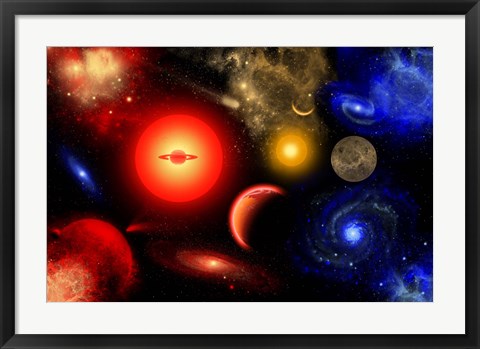 Framed Conceptual Image of Binary Star Systems Print