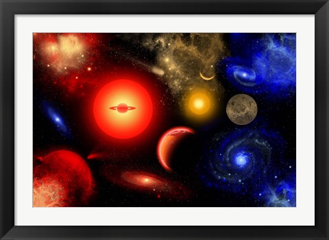 Framed Conceptual Image of Binary Star Systems Print