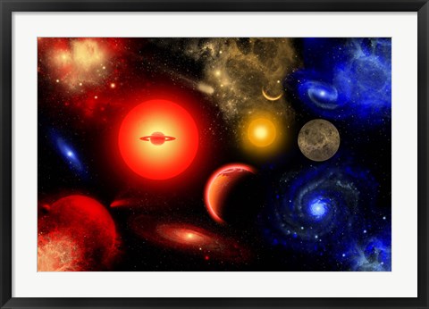 Framed Conceptual Image of Binary Star Systems Print