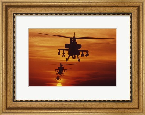 Framed Four AH-64 Apache Helicopters Print