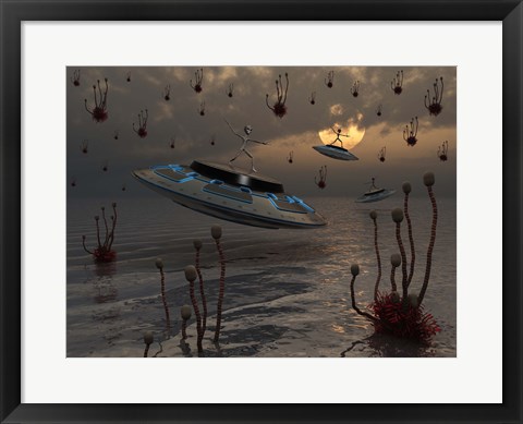 Framed Aliens on UFO&#39;s Print